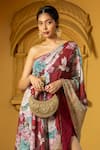 Buy_MONK & MEI BY SONIA ANAND_Maroon Georgette Embellished Floral One Aiman Printed Asymmetric Dress _Online_at_Aza_Fashions