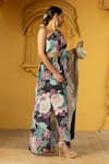 MONK & MEI BY SONIA ANAND_Black Georgette Embellished Floral One Shoulder Aiman Printed Asymmetric Dress _at_Aza_Fashions