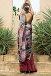 Shop_Monk & Mei_Maroon Georgette Embellished Floral V-neck Sanam Print Saree With Blouse _at_Aza_Fashions