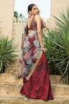 Buy_Monk & Mei_Maroon Georgette Embellished Floral V-neck Sanam Print Saree With Blouse _Online_at_Aza_Fashions