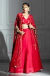 Buy_Monk & Mei_Red Brocade Embellished Sequins Cape Open Neck And Lehenga Set _at_Aza_Fashions