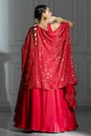 Shop_Monk & Mei_Red Brocade Embellished Sequins Cape Open Neck And Lehenga Set _at_Aza_Fashions