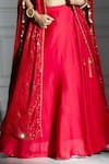 Monk & Mei_Red Brocade Embellished Sequins Cape Open Neck And Lehenga Set _Online_at_Aza_Fashions