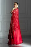 Buy_Monk & Mei_Red Brocade Embellished Sequins Cape Open Neck And Lehenga Set _Online_at_Aza_Fashions