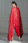 Shop_MONK & MEI BY SONIA ANAND_Red Georgette And Organza With Shantoon Lining Embellished Cape And Dhoti Pant Set _at_Aza_Fashions