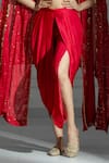 Buy_Monk & Mei_Red Georgette And Organza With Shantoon Lining Embellished Cape And Dhoti Pant Set _Online_at_Aza_Fashions