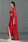 Shop_Monk & Mei_Red Georgette And Organza With Shantoon Lining Embellished Cape And Dhoti Pant Set _Online_at_Aza_Fashions