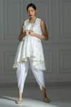 Buy_Monk & Mei_Ivory Brocade Woven Leaf Butti Halter Neck Pattern Kurta With Dhoti Pant _at_Aza_Fashions