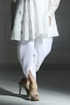 Monk & Mei_Ivory Georgette With Shantoon Lining Woven Leaf Pattern Peplum Kurta Tulip Pant _Online_at_Aza_Fashions