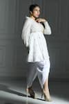 Buy_Monk & Mei_Ivory Georgette With Shantoon Lining Woven Leaf Pattern Peplum Kurta Tulip Pant _Online_at_Aza_Fashions