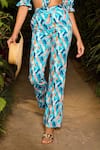 Shop_Zazu_Blue Cotton Satin Print Paint Scribble Plunging V Amalfi Crop Top With Pant _Online_at_Aza_Fashions