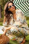 Buy_Zazu_Multi Color Cotton Satin Print Chevron Open Neck Casablanca Jacket And Pant Set _Online_at_Aza_Fashions