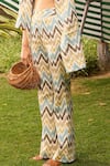 Shop_Zazu_Multi Color Cotton Satin Print Chevron Open Neck Casablanca Jacket And Pant Set _Online_at_Aza_Fashions