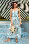 Buy_Zazu_Blue Cotton Satin Print Fleur Sweetheart Neck Marbella Maxi Dress _at_Aza_Fashions