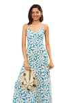 Zazu_Blue Cotton Satin Print Fleur Sweetheart Neck Marbella Maxi Dress _Online_at_Aza_Fashions