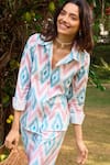 Shop_Zazu_Blue Cotton Seersucker Print Ikat Diamond Collar Neck Nicosia Shirt With Pant _Online_at_Aza_Fashions