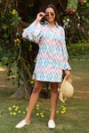 Buy_Zazu_Blue Cotton Satin Print Ikat Diamond Collar Nicosia Signature Shirt Dress _at_Aza_Fashions