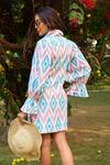 Shop_Zazu_Blue Cotton Satin Print Ikat Diamond Collar Nicosia Signature Shirt Dress _at_Aza_Fashions