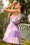 Shop_Zazu_Purple Cotton Seersucker Print Palermo Halter Neck Short Dress With Belt _at_Aza_Fashions