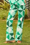 Zazu_Green Cotton Seersucker Print Prism Collar Neck Porto Shirt With Pant _Online_at_Aza_Fashions