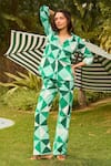 Buy_Zazu_Green Cotton Seersucker Print Prism Collar Neck Porto Shirt With Pant _Online_at_Aza_Fashions