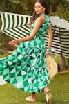 Shop_Zazu_Green Cotton Satin Print Prism Halter Neck Porto Maxi Dress _at_Aza_Fashions