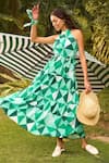 Zazu_Green Cotton Satin Print Prism Halter Neck Porto Maxi Dress _Online_at_Aza_Fashions