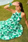 Shop_Zazu_Green Cotton Satin Print Prism Halter Neck Porto Maxi Dress _Online_at_Aza_Fashions