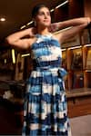 Shop_Zazu_Blue Cotton Satin Print Art Halter Neck Capri Maxi Dress With Belt _Online_at_Aza_Fashions