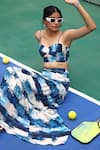 Shop_Zazu_Blue Cotton Satin Print Art Sweetheartneck Capri Crop Top With Skirt _Online_at_Aza_Fashions