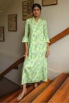 Buy_Zazu_Green Cotton Satin Print Helix Stand Collar Positano Maxi Dress _at_Aza_Fashions