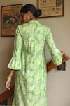 Shop_Zazu_Green Cotton Satin Print Helix Stand Collar Positano Maxi Dress _at_Aza_Fashions