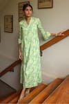 Zazu_Green Cotton Satin Print Helix Stand Collar Positano Maxi Dress _Online_at_Aza_Fashions