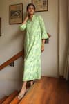 Buy_Zazu_Green Cotton Satin Print Helix Stand Collar Positano Maxi Dress _Online_at_Aza_Fashions