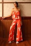 Buy_Zazu_Red Cotton Satin Print Swirl Square Seville Layered Crop Top With Flared Pant _at_Aza_Fashions