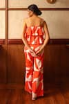 Shop_Zazu_Red Cotton Satin Print Swirl Square Seville Layered Crop Top With Flared Pant _at_Aza_Fashions