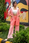 Buy_Zazu_Pink Cotton Satin Ombre Square Neck Venice Jacket And Flared Trouser Set _at_Aza_Fashions