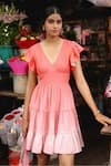 Buy_Zazu_Pink Cotton Satin Ombre V Neck Venice Ruffle Dress _Online_at_Aza_Fashions