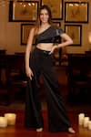 Buy_Zazu_Black 100% Poly Satin Embroidery Sequin One Embellished Top With Flared Pant _at_Aza_Fashions