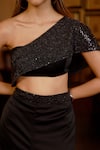 Buy_Zazu_Black 100% Poly Satin Embroidery Sequin One Embellished Top With Flared Pant _Online_at_Aza_Fashions