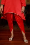 Buy_Zazu_Red 100% Poly Satin Banarasi Trim Embellished High Low Kurta With Dhoti Pant _Online_at_Aza_Fashions