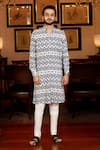 Buy_Zazu_White Cotton Ikat Prism Print Kurta With Churidar _at_Aza_Fashions
