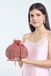 Shop_Lovetobag_Red Embroidered Beaded Rose Potli Bag _Online_at_Aza_Fashions