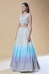 Shop_Jiya by Veer Design Studio_Ivory Embroidered Chevron Leaf Neck Ombre Lehenga Set _Online_at_Aza_Fashions