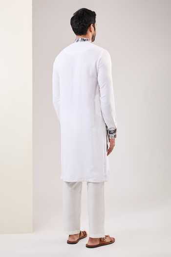 Buy_Rabani & Rakha_Off White Cotton, Silk Embroidery, Gota Floral Embellished Bundi Kurta Set _Online_at_Aza_Fashions