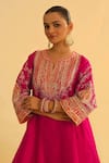 Buy_Sheetal Batra_Pink Kurta Silk Chanderi Embroidery Kashmiri Mohsina Kalidar Choga And Pant Set _Online_at_Aza_Fashions