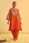 Buy_Sheetal Batra_Orange Kurta Silk Chanderi Embroidery Mohsina Paisley Kalidar And Pant Set _at_Aza_Fashions