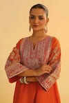 Buy_Sheetal Batra_Orange Kurta Silk Chanderi Embroidery Mohsina Paisley Kalidar And Pant Set _Online_at_Aza_Fashions