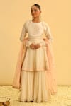 Buy_Sheetal Batra_Ivory Kurta Silk Chanderi Embroidery Kashmiri Shahana Floral Yoke Peplum Set _at_Aza_Fashions