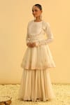 Buy_Sheetal Batra_Ivory Kurta Silk Chanderi Embroidery Kashmiri Shahana Floral Yoke Peplum Set _Online_at_Aza_Fashions